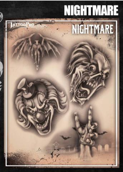 Tattoo Pro 172 | Air Brush Body Painting Stencil - Nightmare ( Scary Clowns )
