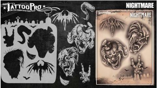 Tattoo Pro 172 | Air Brush Body Painting Stencil - Nightmare ( Scary Clowns )