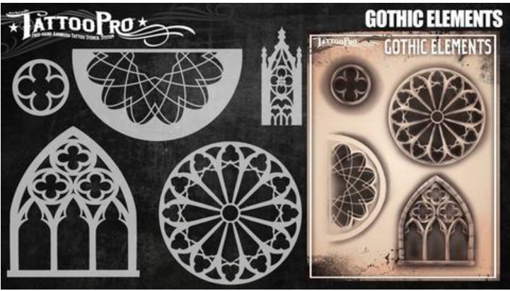 Tattoo Pro 162 | Air Brush Body Painting Stencil - Gothic Elements