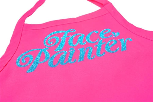 Art Factory | Pink Apron with Aqua Cursive Glitter Text - FACE PAINTER