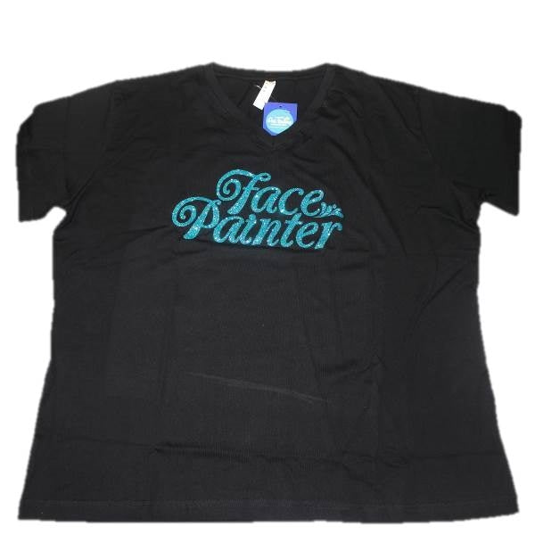 Art Factory | Face Painter T-Shirt - Black with Aqua Glitter Print - 2XL (V-neck)