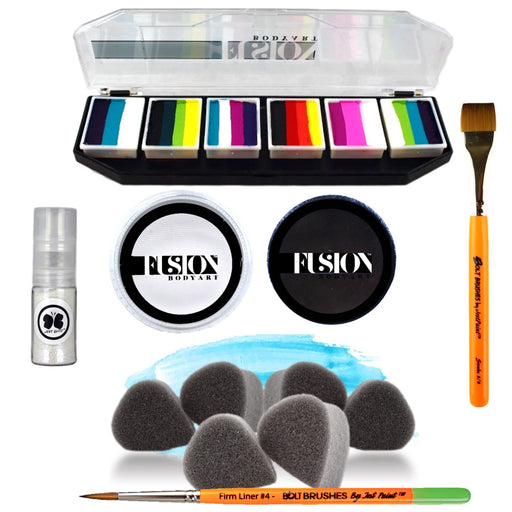 Fusion Body Art | PRESET BUNDLE - Face Painting 1 Stroke Deluxe Starter Set with Pouch