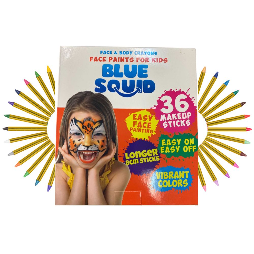 Blue Squid Kids Face Paint Makeup Crayons for Face and Body Skin Safe  Painting Kit 36 Paint Sticks Case 