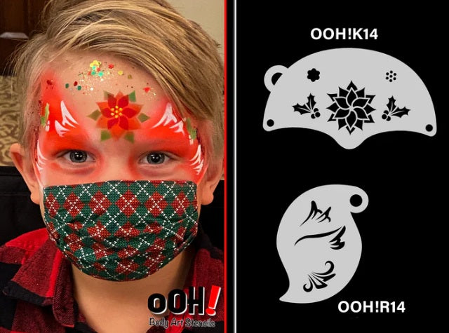 Ooh! Face Painting Stencil | Poinsettia and Holly Mask (K14)